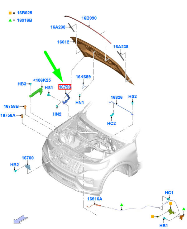 2499298 - FORD EXPLORER U625 MK6 FRONT RIGHT HOOD HINGE 2499298 NEW GENUINE