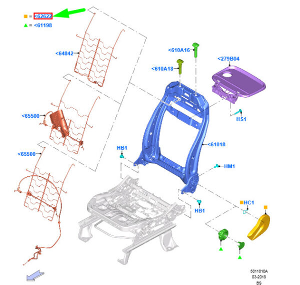 5198862 - NEW FORD KUGA MK2 C520 FRONT SEAT RIGHT BACK ADJUSTMENT HANDLE 5198862 ORIGINAL