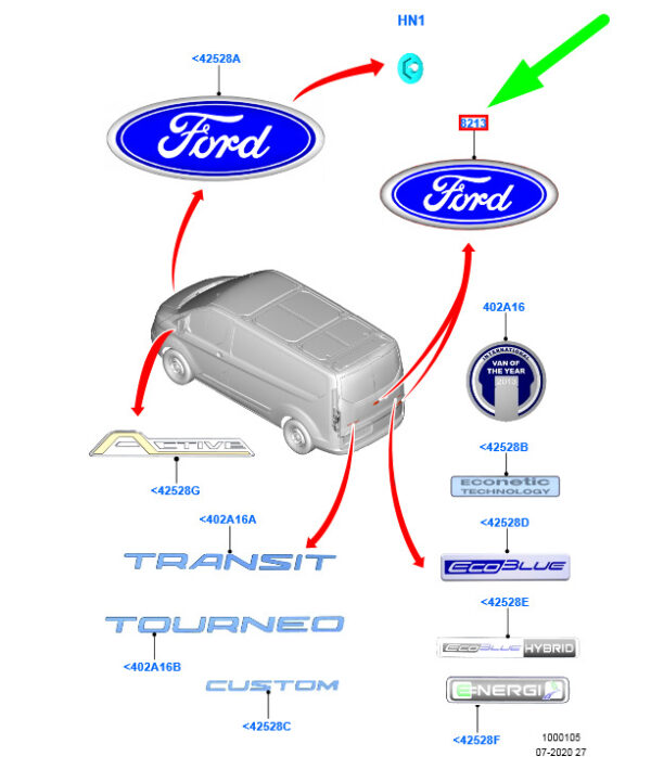 5294957 - NEW FORD TOURNEO CUSTOM REAR NAME PLATE BADGE 5294957 CK41-15402A16-AA ORIGINAL