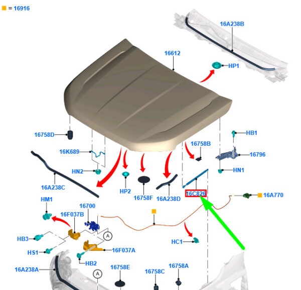 5342773 - FORD RANGER T6 Front Left Bonnet Gas Lift 5342773 EB3B-16C827-AA NEW GENUINE