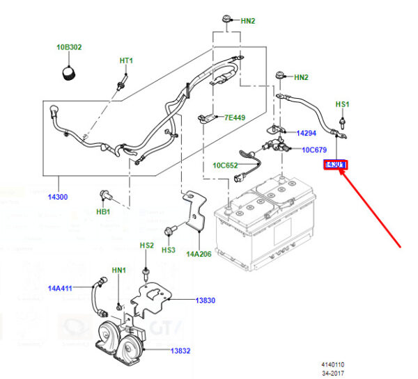 LR033015 - Land Rover Range Rover Evoque L538 Battery Ground Cable LR033015, Original Part