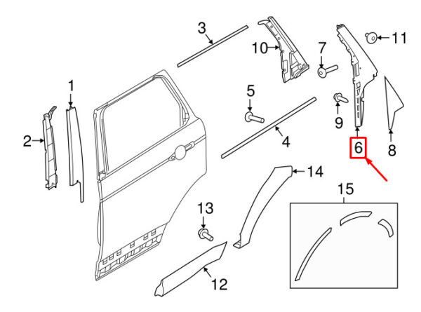 LR043793 - LR RANGE ROVER SPORT L494 door column strip rear right LR043793 NEW ORIGINAL