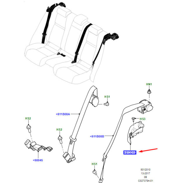 LR092541 - LR Range Rover Velar L560 rear right seat belt guide LR092541 NEW