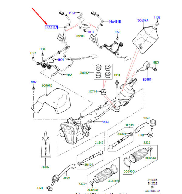 LR145575 - LR Range Rover Velar L560 Steering Transmission Cable Right Handlebar LR145575 NEW ORIGINAL