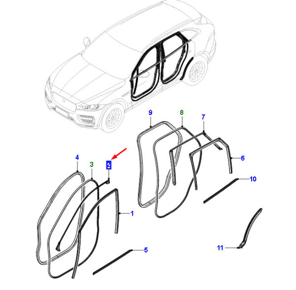 T4A1216 - Jaguar F-PACE X761 door gasket front left T4A1216, original part