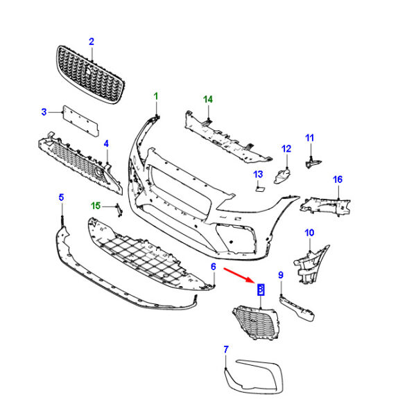 T4A39633 - Jaguar F-PACE X761 Radiator Grille Front Right T4A396133, Original Part