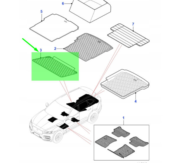 T4A4219 - Jaguar F-Pace X761 Rubber Boot Mat Extension T4A4219, NEW, Genuine