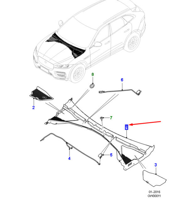 T4A4302 - Jaguar F-PACE X761 windshield trim, right handlebar, T4A4302, original part