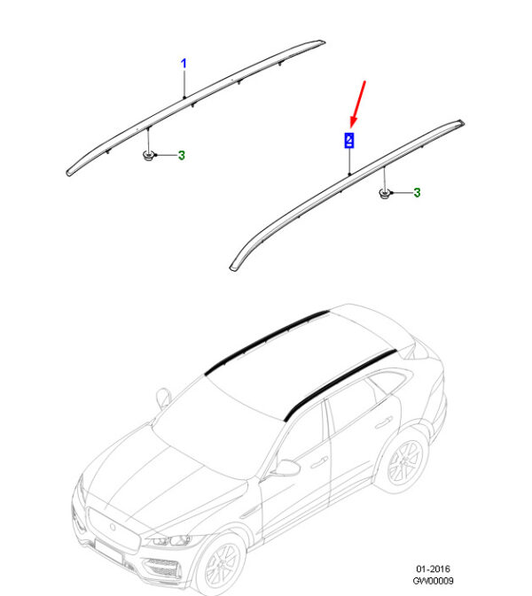 T4A6069 - Jaguar F-PACE X761 Roof Rail Left T4A6069, Original Part