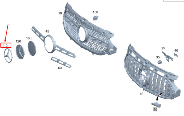 A0008176007 - Mercedes-Benz GLA H247 Front Grille Mercedes Star A0008176007 NEW Genuine