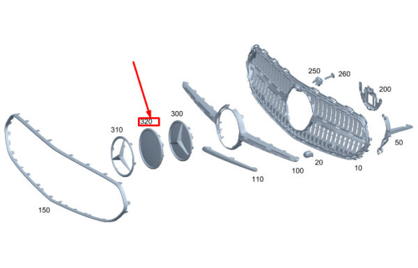 A0008881800 - Mercedes-Benz C W206 Radiator Grill Emblem Baseplate A0008881800, Original Part