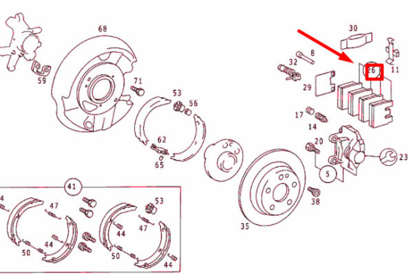 A004420912041 - NEW MERCEDES-BENZ C W202 REAR WHEEL BRAKE PADS SET A004420912041 ORIGINAL