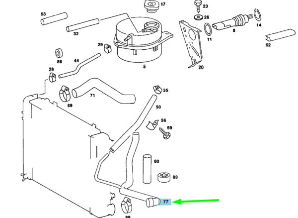 A1075012482 - NEW MERCEDES-BENZ SL R107 RADIATOR BOTTOM HOSE A1075012482