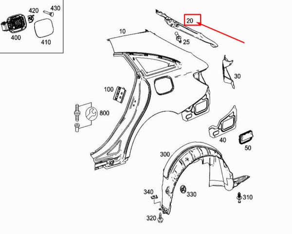 A1176300219 - New MERCEDES-BENZ CLA C117 Top Rear RH Fender Reinforcement A1176300219
