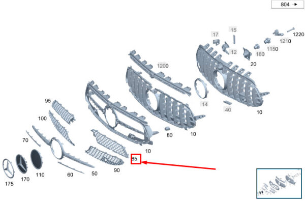 A1188884700 - Mercedes-Benz CLA C118 radiator grille front left A11884700, original part