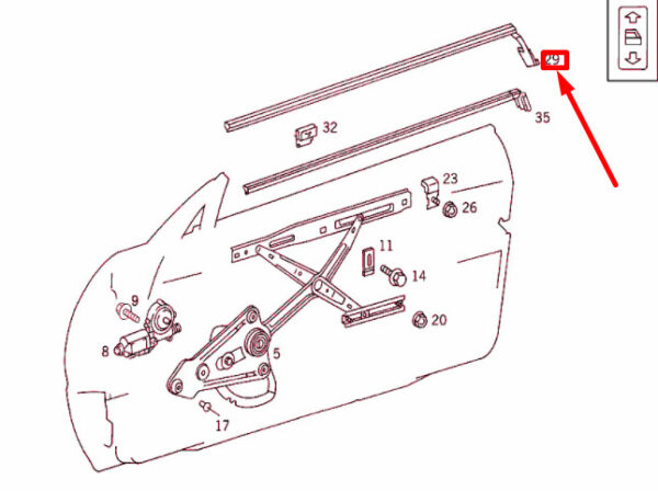 A1297200524 - NEW MERCEDES-BENZ SL R129 FRONT LEFT DOOR DIMENSIONS RAIL A1297200524 ORIGINAL