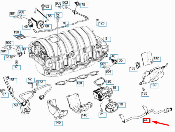 A1560180512 - NEW MB ML W164 GAS ACTUATOR TO INTAKE MANIFOLD BREATHER PIPE A1560180512
