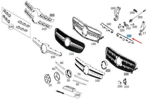 A1568880900 - NEW MB GLA X156 FRONT LEFT UPPER AIR FLOW SERRATION A1568880900 ORIGINAL