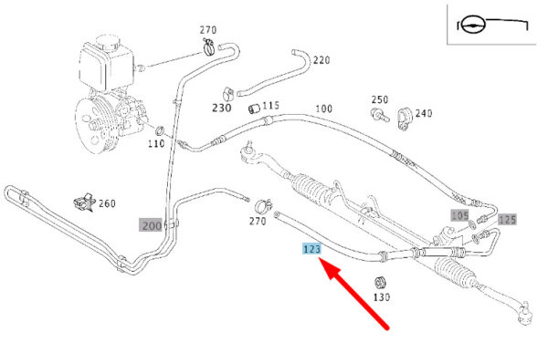 A1634605324 - NEW MB ML W163 AMG POWER STEERING LOW PRESSURE HOSE LHD A1634605324 ORIGINAL
