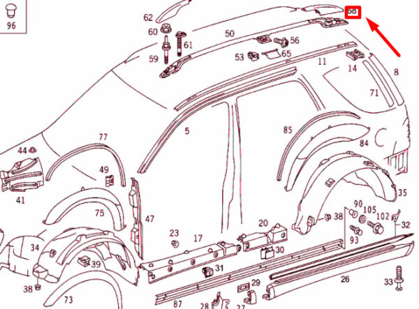 A1638490503 - NEW MERCEDES-BENZ ML W163 BACK ROOF RAIL LEFT COVER A1638490503 ORIGINAL