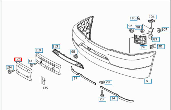 A1638850381 - NEW MERCEDES-BENZ M W163 REAR BUMPER NUMBER HOLDER A1638850381 ORIGINAL