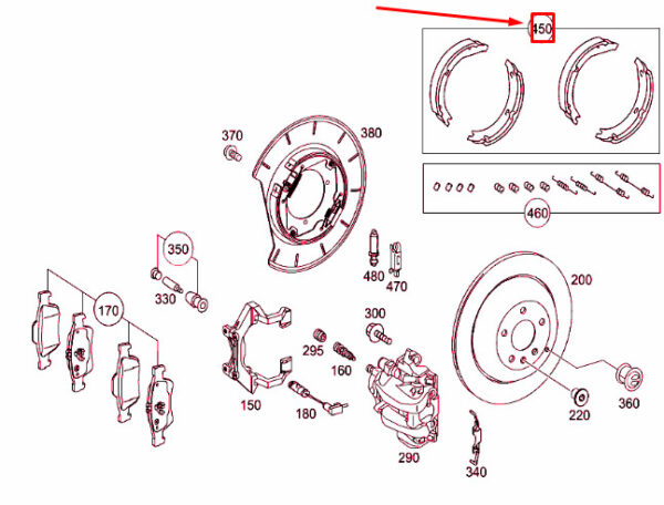 A1644200620 - NEW MERCEDES-BENZ ML W164 REAR BRAKE SHOE PARTS KIT A1644200620 ORIGINAL