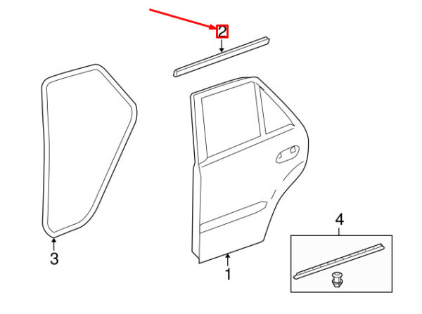 A1646905580 - NEW MB ML W164 REAR LEFT DOOR WINDOW BELT WEATHERSTRIP A1646905580 ORIGINAL