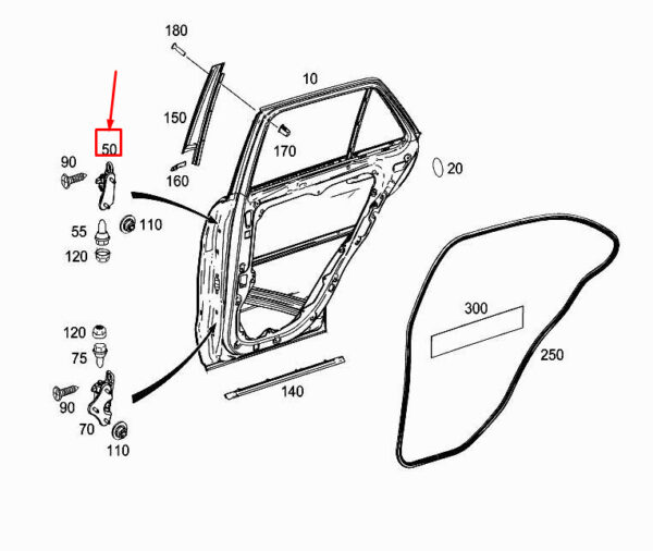 A1667300237 - NEW MERCEDES-BENZ ML W166 REAR RIGHT TOP DOOR HINGE A1667300237