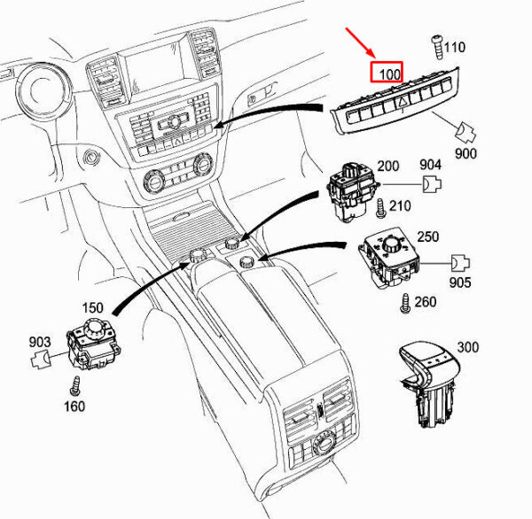 A1668702310 - Mercedes-Benz ML W166 Upper Control Panel Switch Block A1668702310 NEW ORIGINAL
