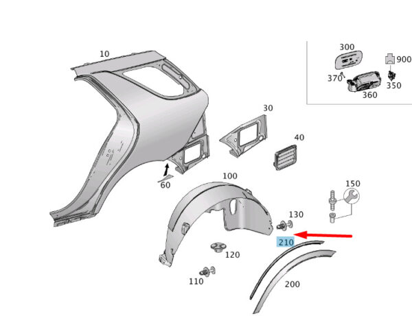 A1668849622 - NEW MB ML W166 REAR RIGHT WHEEL ARCH LOWER PART COVER A1668849622 ORIGINAL