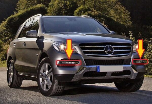 A1668850874 - New Genuine MB ML W166 Front Bumper DRL Light Chrome Trim Right Left Set OEM