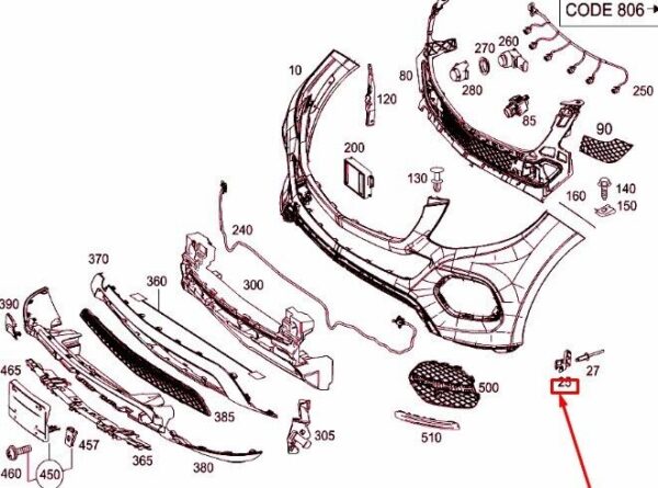 A1668855314 - Front bumper grille covers left bracket