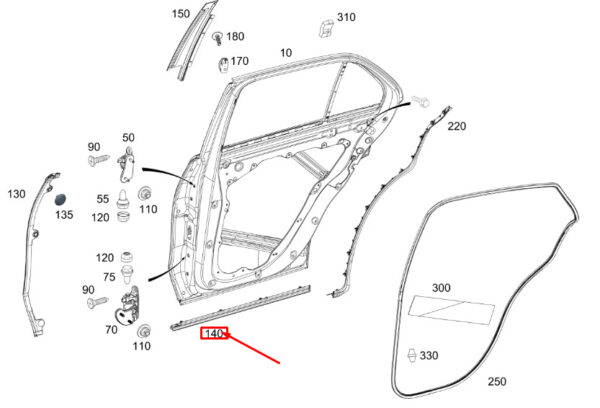 A1676981200 - New MERCEDES-BENZ GLE W167 Rear Right Door Lower Cover Strip A1676981200