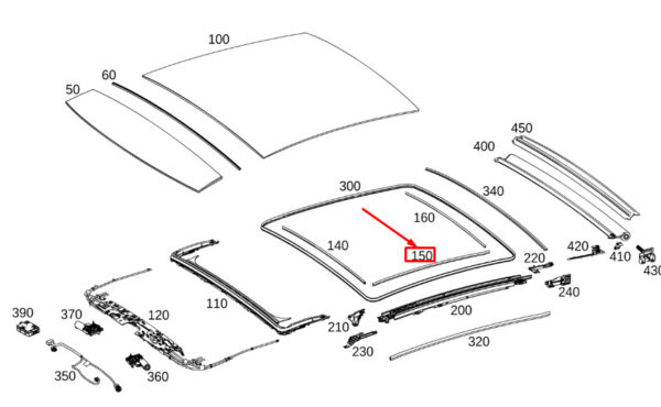 A1677821800 - New MERCEDES-BENZ GLE W167 Sliding Sunroof Side Seal A1677821800