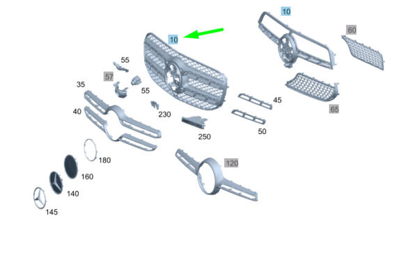 A1678888300 - NEW MERCEDES-BENZ GLE W167 RADIATOR GRILLE A1678888300