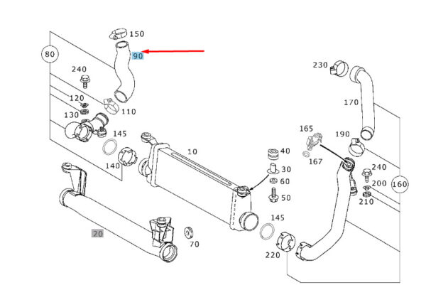 A1685280082 - NEW MB A W168 CHARGE AIR COOLING TO RESONATOR HOSE A1685280082 ORIGINAL