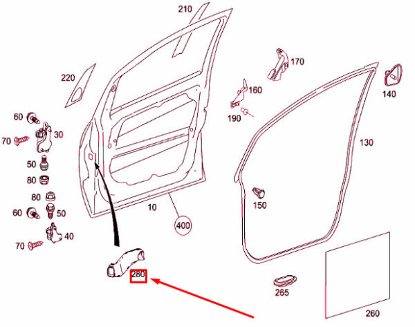 A1697220125 - NEW MERCEDES-BENZ A W169 FRONT LEFT DOOR CABLE DUCT A1697220125 ORIGINAL