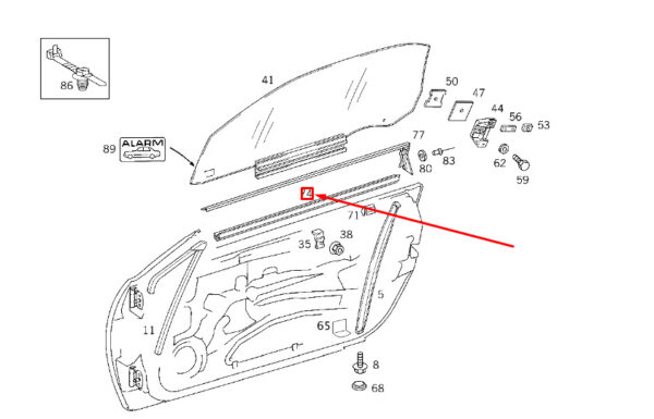 A1707250365 - NEW MB SLK R170 FRONT DOOR WAIST LINE SEALING RAIL A1707250365 ORIGINAL