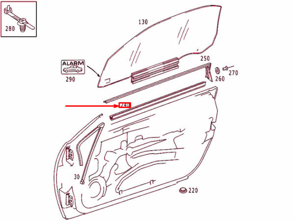 A1707251165 - NEW MB SLK R170 FRONT RIGHT DOOR WINDOW BELT WEATHERSTRIP A1707251165 OEM