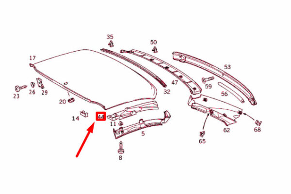 A1707950178 - NEW MB SLK R170 VARIO ROOF FRONT CENTER LINING SUPPORT A1707950178 ORIGINAL