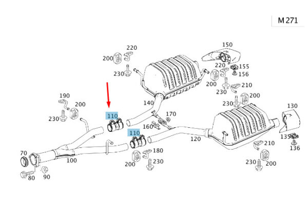 A1714900141 - NEW MB SLK R171 CENTRAL MUFFLER TO POSTERIOR MUFFLER CLAMP A1714900141 ORIGINAL