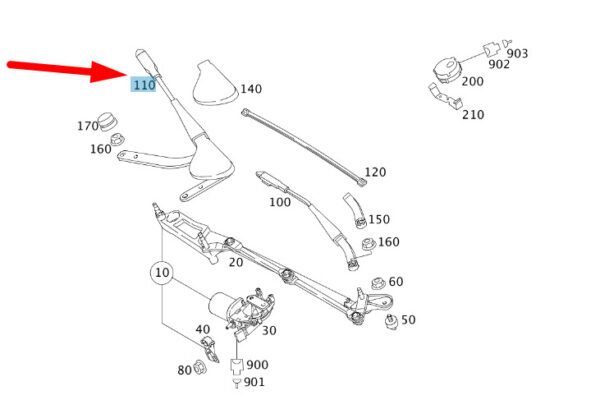 A1718200844 - Mercedes-Benz SLK R171 wiper arm front right LHD A1718200844 NEW ORIGINAL