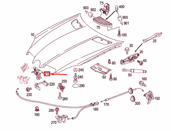 A1718800064 - Mercedes-Benz SLK R171 bonnet top retaining hook A1718800064 NEW REAL