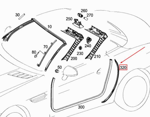 A1726310298 - Mercedes-Benz SLK R172 B-column right gasket original A1726310298