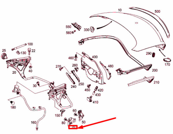 A1727570075 - NEW MB SLK R172 REAR LID LEFT DETENT TUBULAR FRAME A1727570075 ORIGINAL