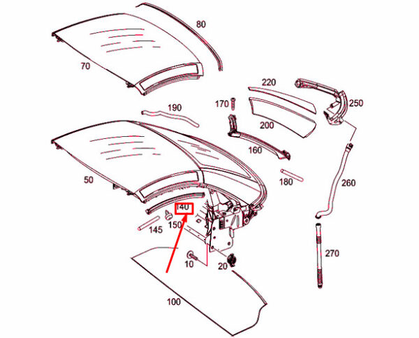 A1727901798 - NEW MB SLK R172 ROOF RETRACTABLE LEFT SIDE SEALING A1727901798