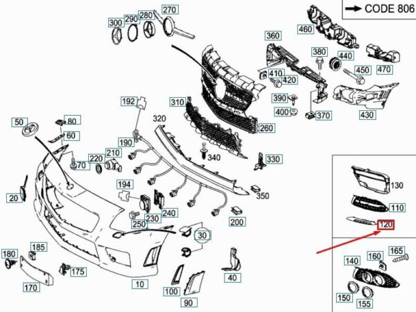 A1728850374 - Mercedes-Benz SLK R172 front bumper right grille molding Genuine A172