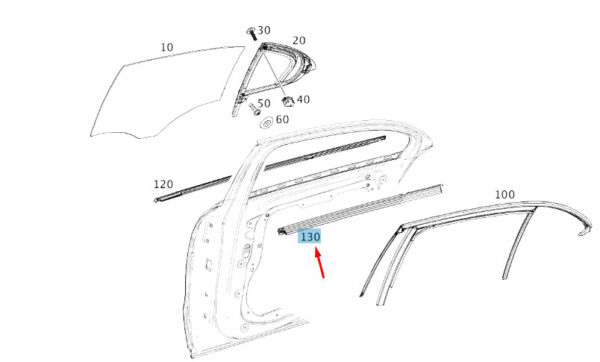 A1767351400 - NEW MB A W176 REAR RIGHT DOOR WINDOW INSIDE SEALING RAIL A1767351400 ORIGINAL