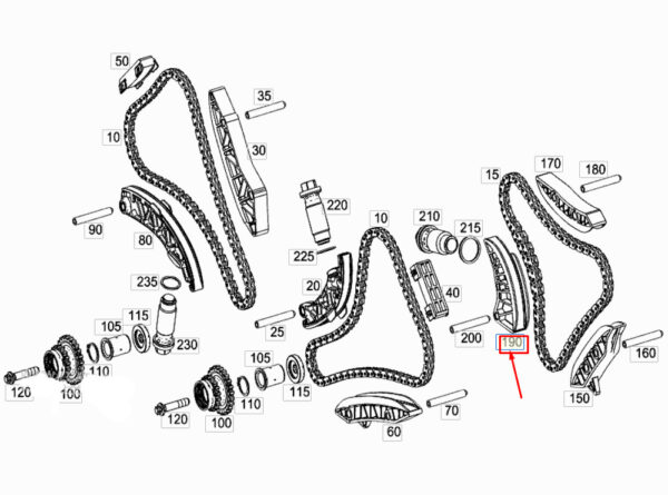 A1770522600 - Mercedes-Benz C W205 engine chain tensioner lower right A1770522600 NEW ORIGINAL