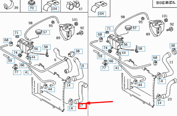 A2025012782 - NEW MERCEDES-BENZ C W202 RADIATOR BOTTOM HOSE A2025012782 ORIGINAL